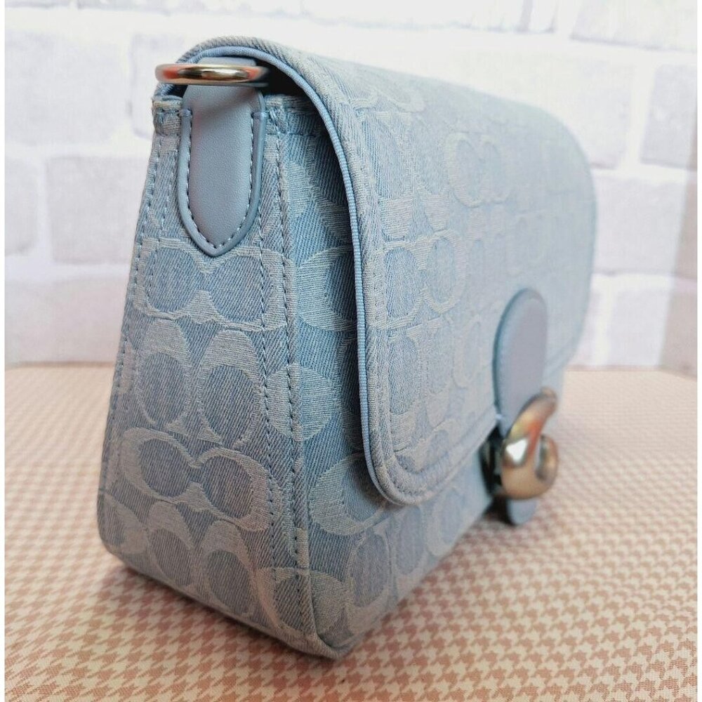 Coach CJ854 Soft Tabby Shoulder Bag Signature Denim Women's Handbag Blue Outlet - Picture 5 of 13